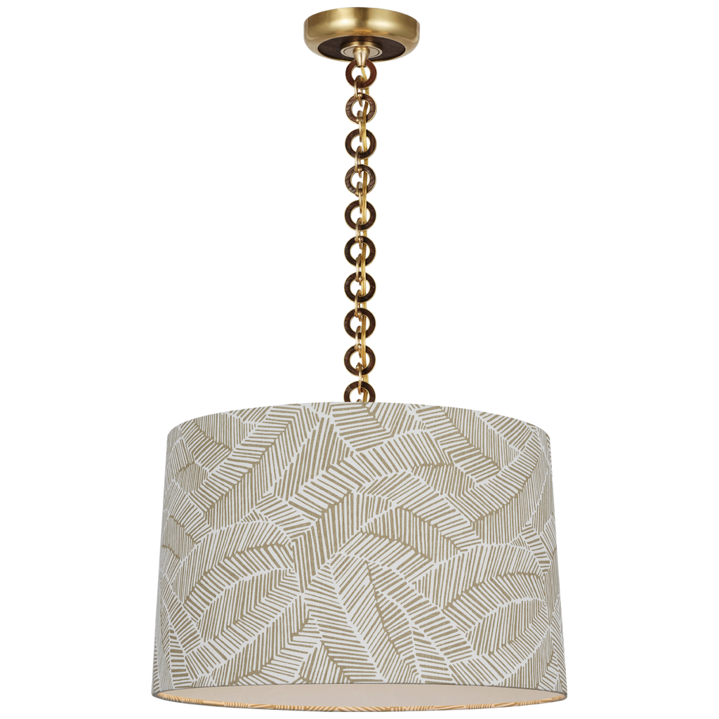 Evelyn 19" Hanging Shade | Hand-Rubbed Antique Brass and Natural Oak | Schumacher Taupe Abstract Leaf Shade