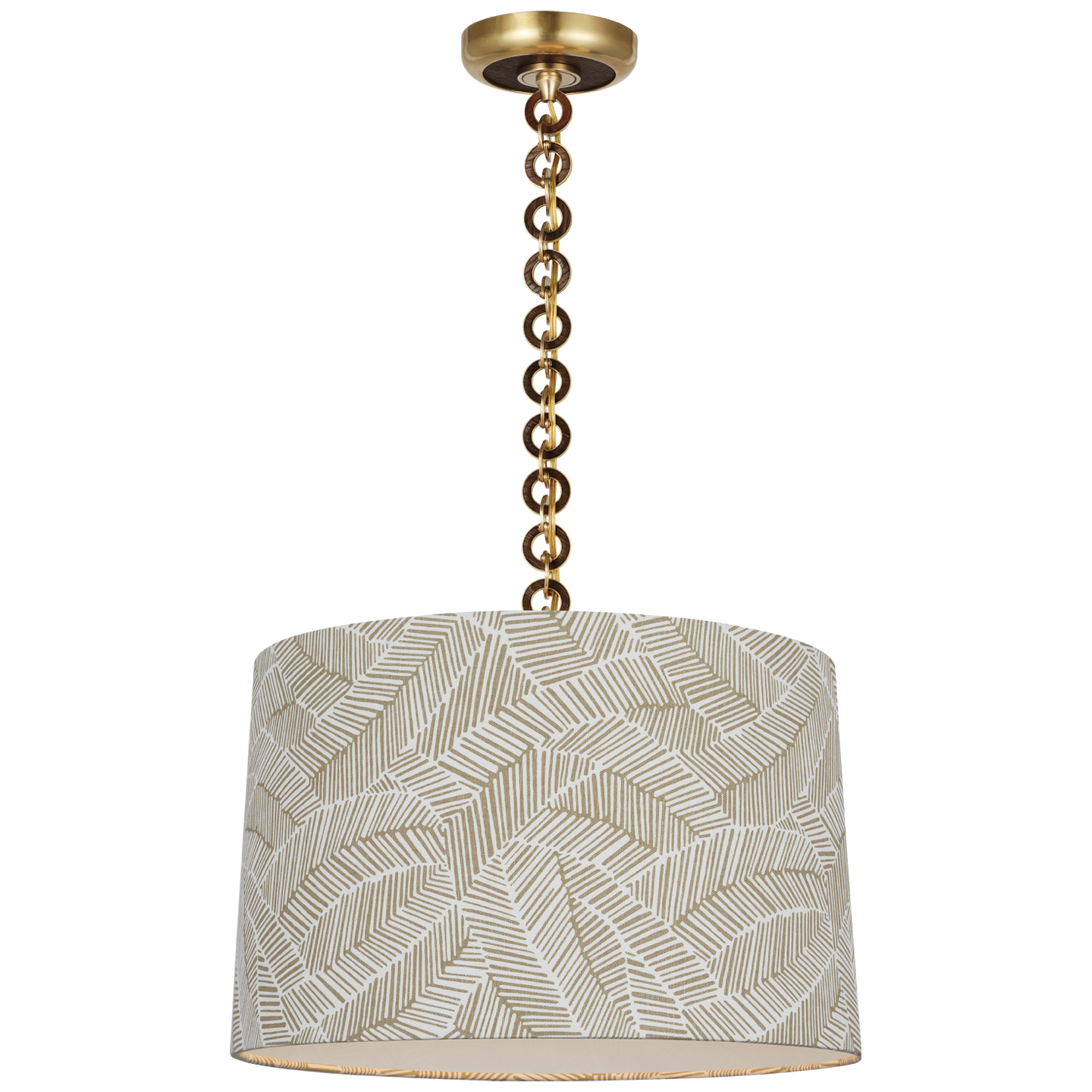 Evelyn 19" Hanging Shade | Hand-Rubbed Antique Brass and Natural Oak | Schumacher Taupe Abstract Leaf Shade