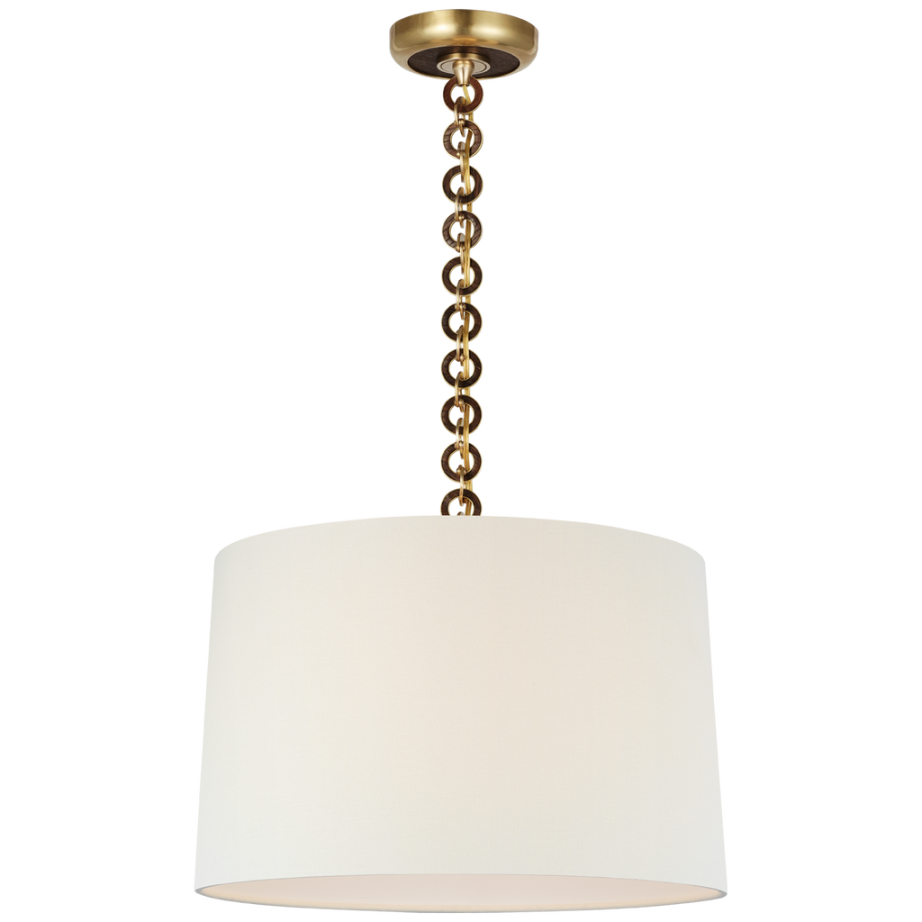 Evelyn 19" Hanging Shade | Hand-Rubbed Antique Brass and Natural Oak | Linen Shade