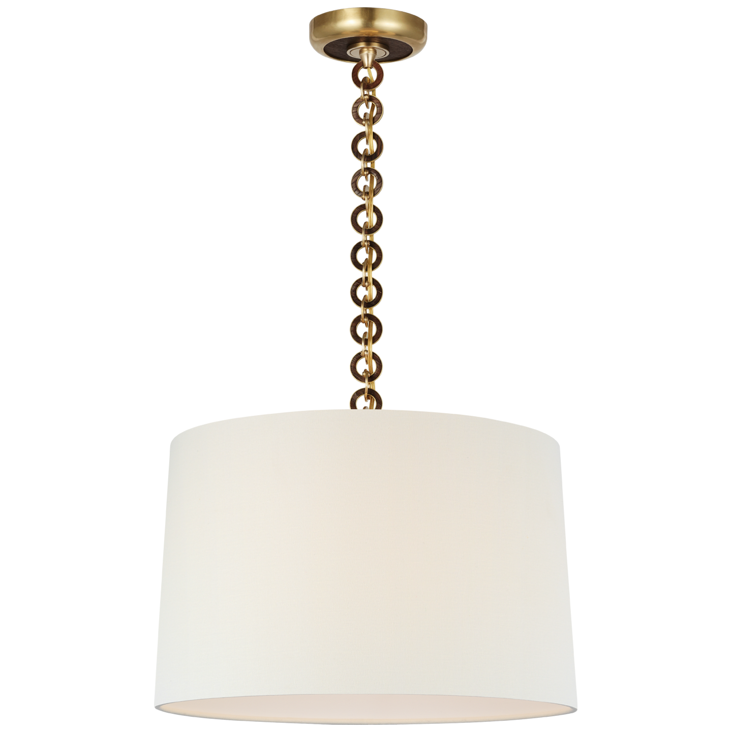 Evelyn 19" Hanging Shade | Hand-Rubbed Antique Brass and Natural Oak | Linen Shade