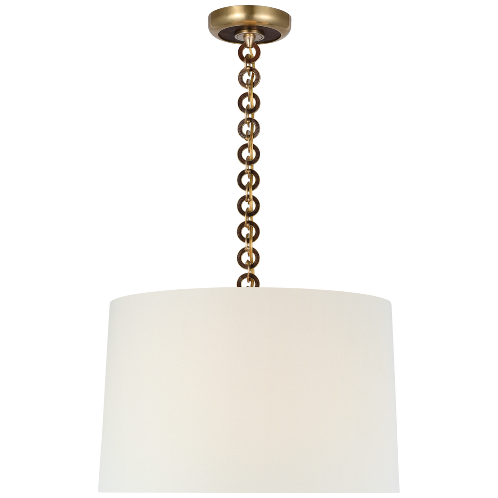 Evelyn 19" Hanging Shade | Hand-Rubbed Antique Brass and Natural Oak | Linen Shade