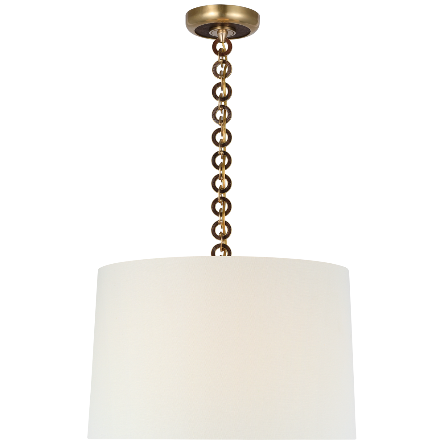 Evelyn 19" Hanging Shade | Hand-Rubbed Antique Brass and Natural Oak | Linen Shade