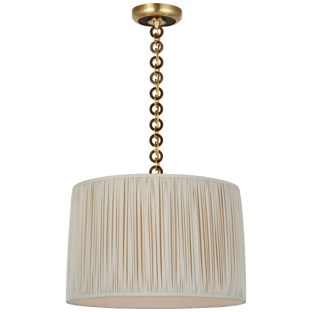 Evelyn 19" Hanging Shade | Hand-Rubbed Antique Brass and Natural Oak | Champagne Silk Pleated Shade