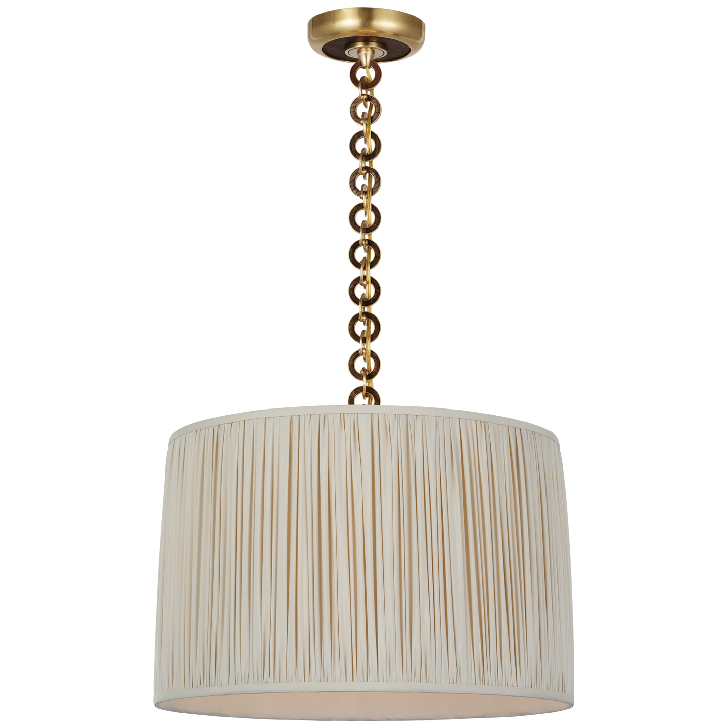Evelyn 19" Hanging Shade | Hand-Rubbed Antique Brass and Natural Oak | Champagne Silk Pleated Shade
