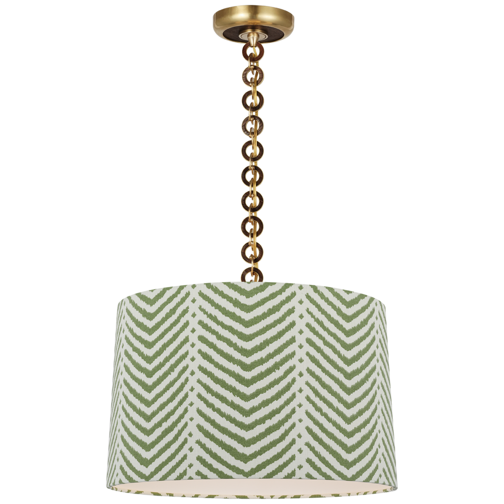 Evelyn 19" Hanging Shade | Hand-Rubbed Antique Brass and Natural Oak | Schumacher Verde La Jolla Shade