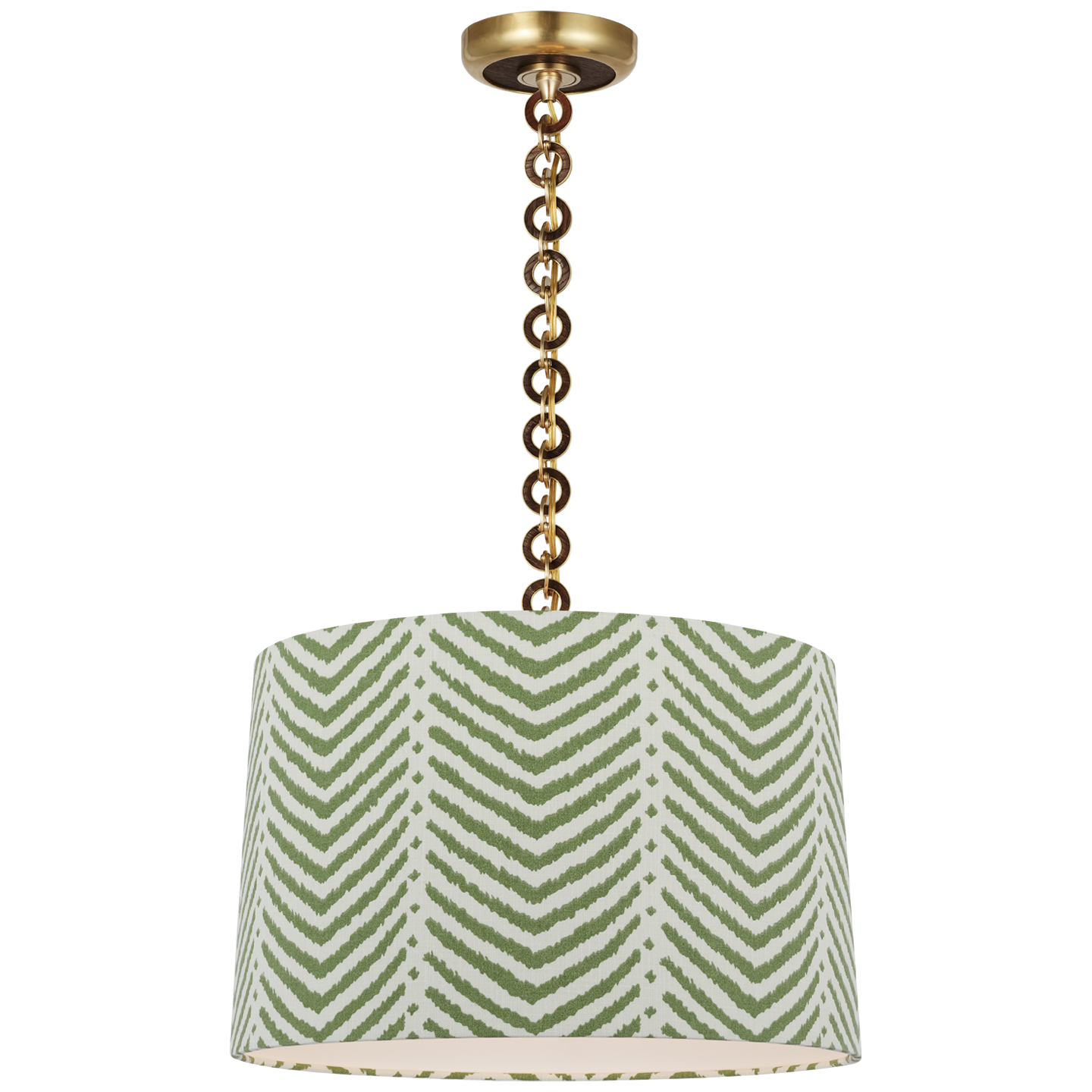 Evelyn 19" Hanging Shade | Hand-Rubbed Antique Brass and Natural Oak | Schumacher Verde La Jolla Shade