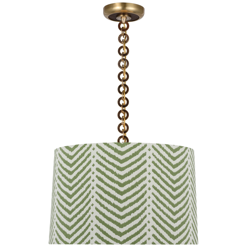 Evelyn 19" Hanging Shade | Hand-Rubbed Antique Brass and Natural Oak | Schumacher Verde La Jolla Shade