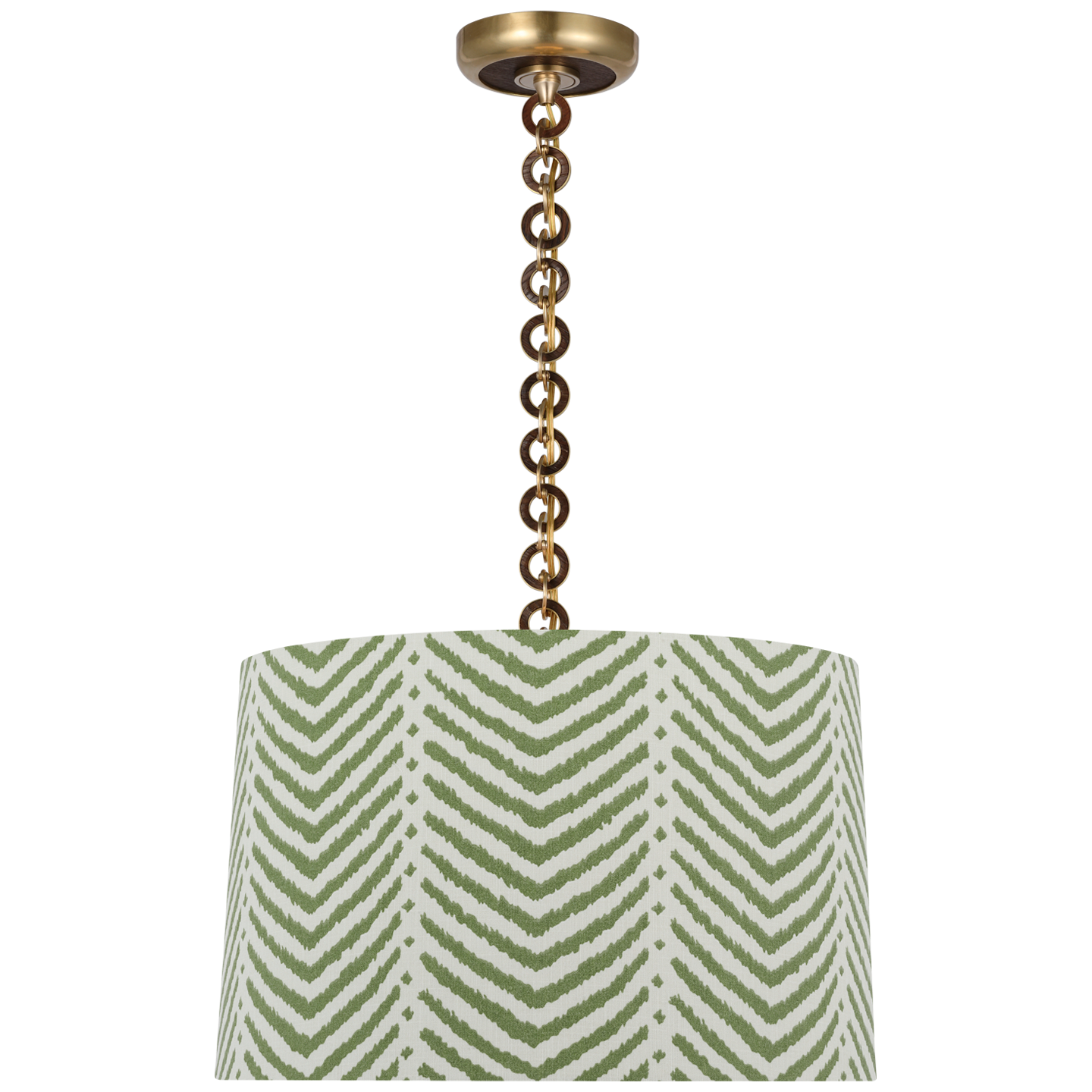Evelyn 19" Hanging Shade | Hand-Rubbed Antique Brass and Natural Oak | Schumacher Verde La Jolla Shade