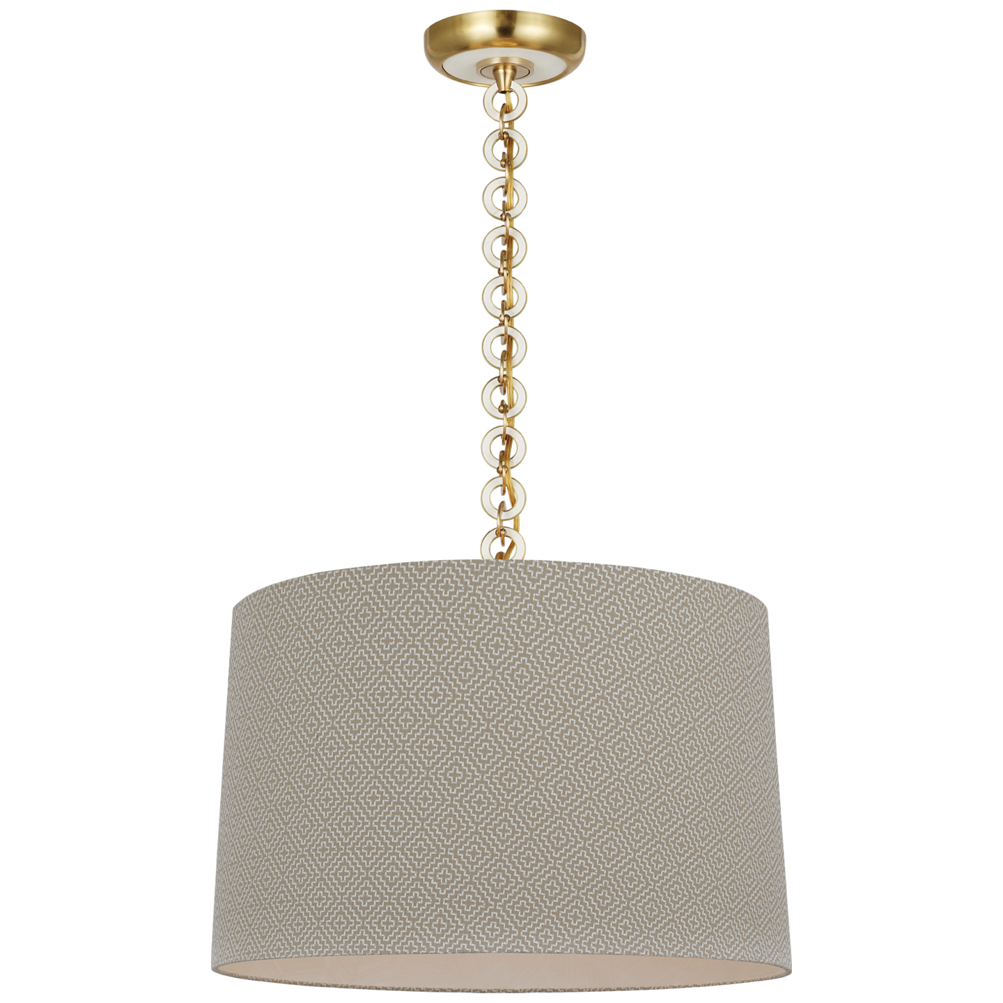 Evelyn 19" Hanging Shade | Hand-Rubbed Antique Brass and White Oak | Schumacher Dove Soho Weave Shade