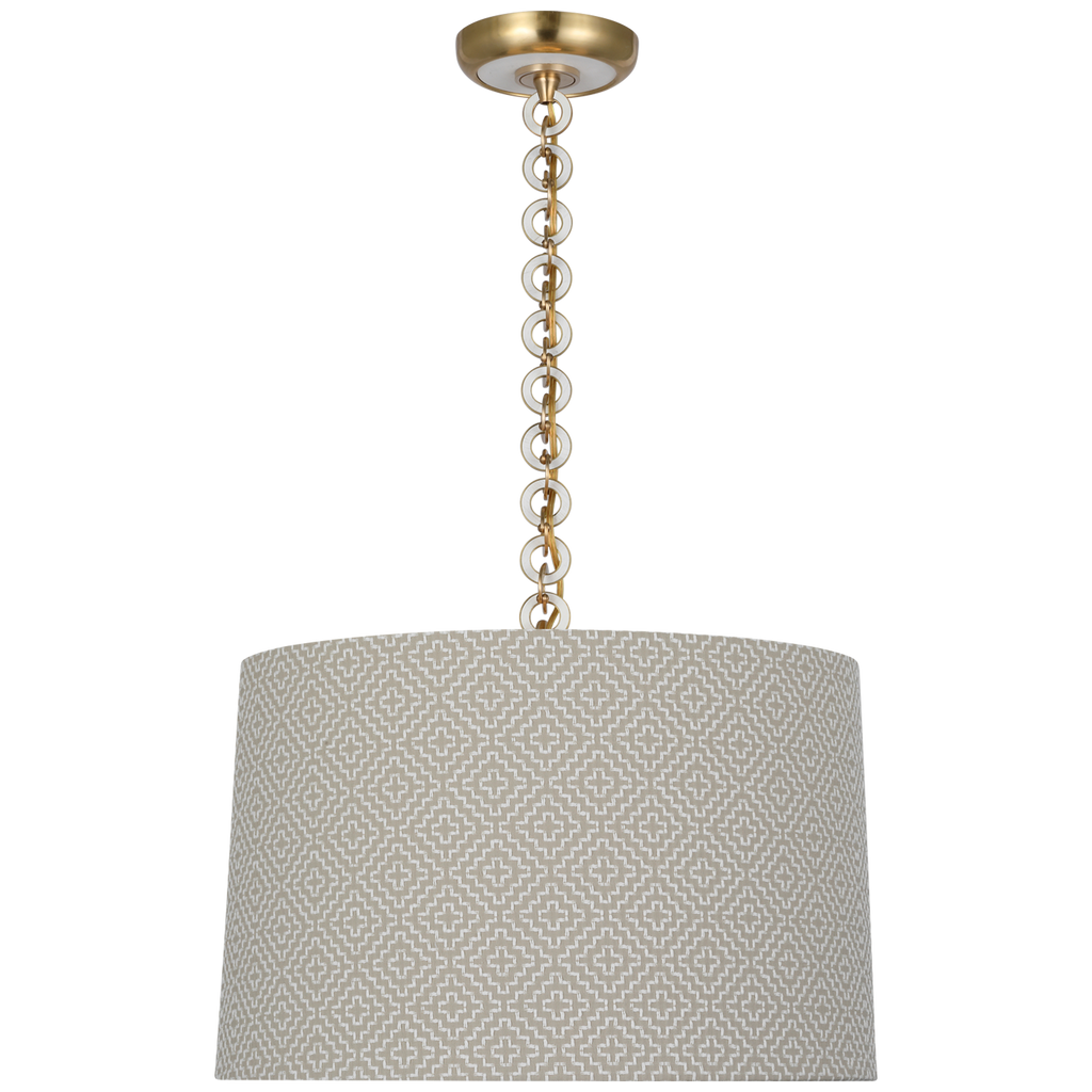Evelyn 19" Hanging Shade | Hand-Rubbed Antique Brass and White Oak | Schumacher Dove Soho Weave Shade