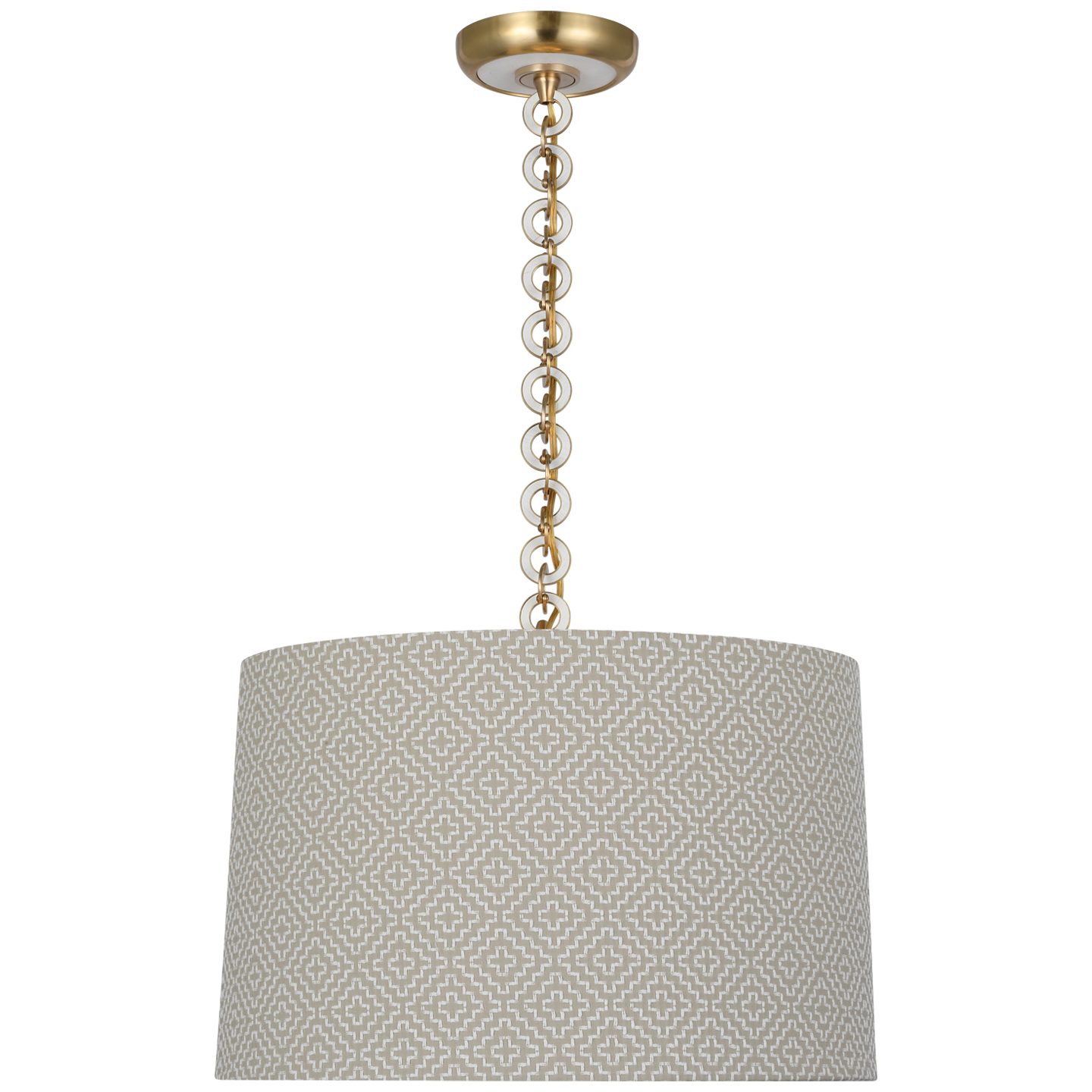 Evelyn 19" Hanging Shade | Hand-Rubbed Antique Brass and White Oak | Schumacher Dove Soho Weave Shade