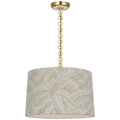 Evelyn 19" Hanging Shade | Hand-Rubbed Antique Brass and White Oak | Schumacher Taupe Abstract Leaf Shade