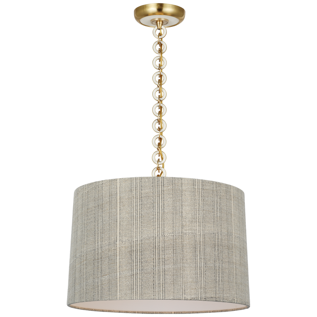 Evelyn 19" Hanging Shade | Hand-Rubbed Antique Brass and White Oak | Schumacher Natural Mohave Shade