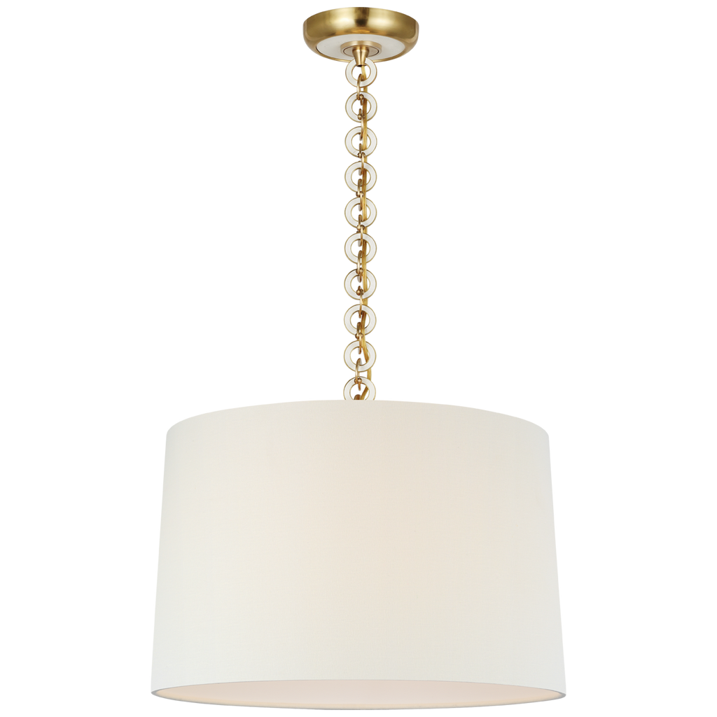 Evelyn 19" Hanging Shade | Hand-Rubbed Antique Brass and White Oak | Linen Shade