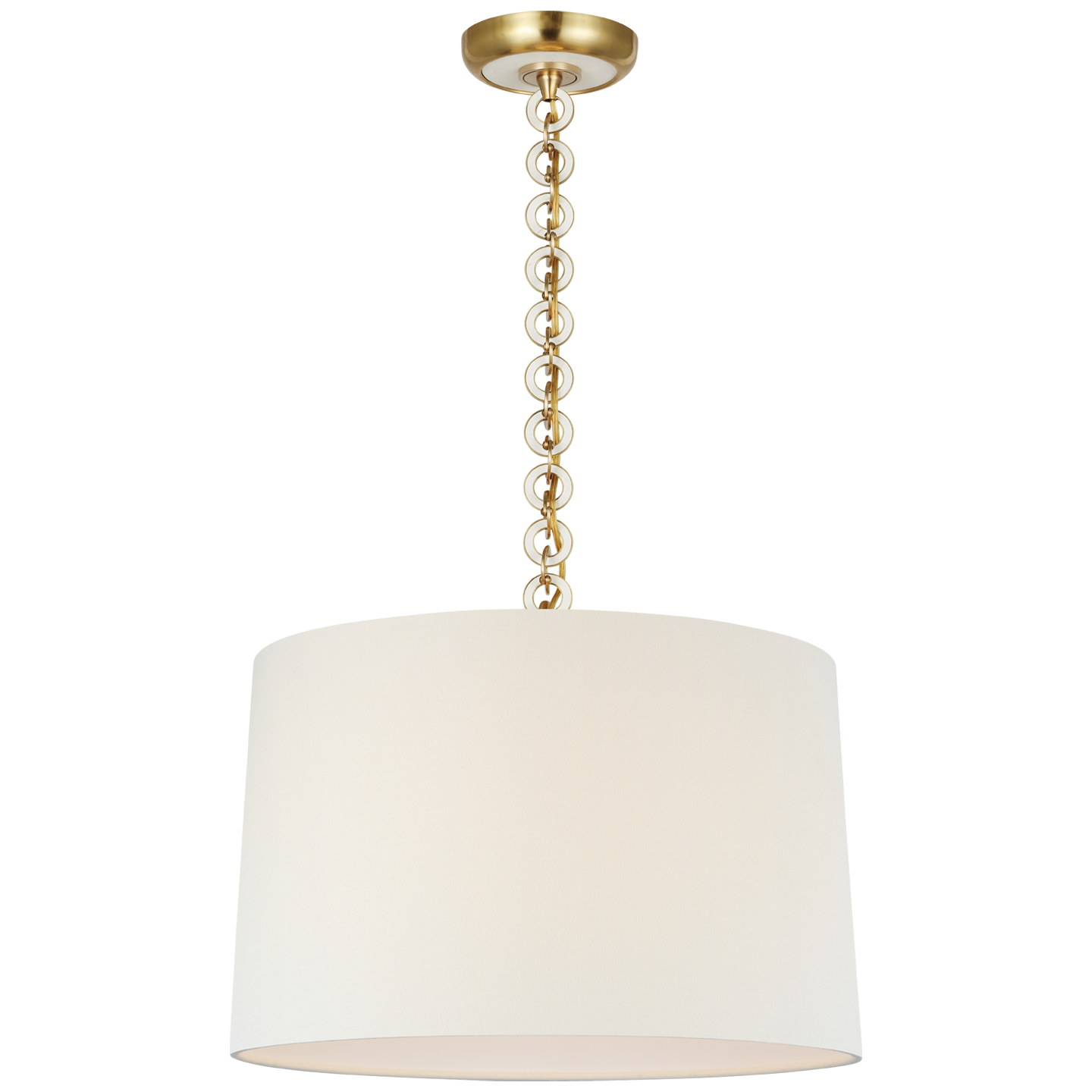 Evelyn 19" Hanging Shade | Hand-Rubbed Antique Brass and White Oak | Linen Shade