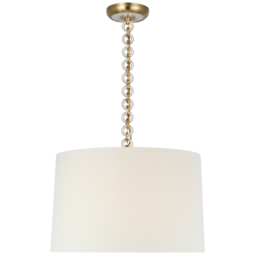 Evelyn 19" Hanging Shade | Hand-Rubbed Antique Brass and White Oak | Linen Shade