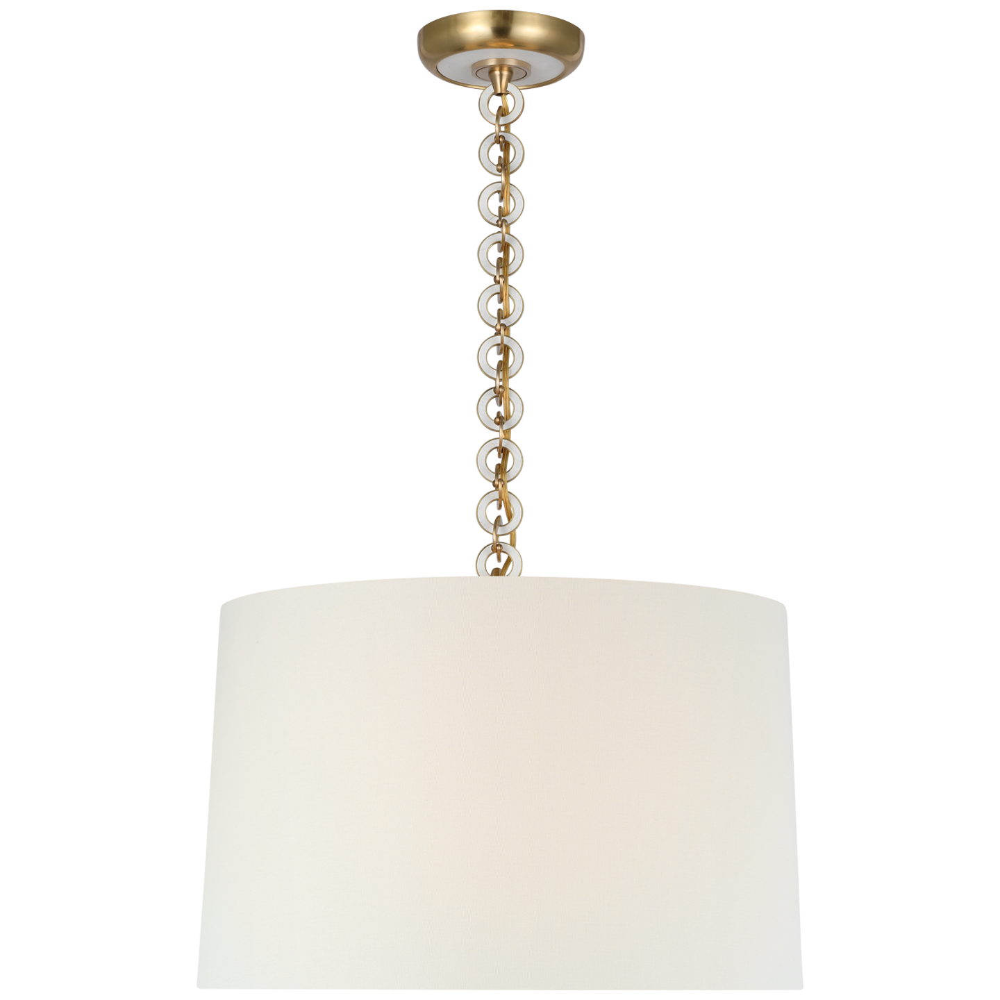 Evelyn 19" Hanging Shade | Hand-Rubbed Antique Brass and White Oak | Linen Shade