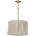 Evelyn 19" Hanging Shade | Hand-Rubbed Antique Brass and White Oak | Champagne Silk Pleated Shade