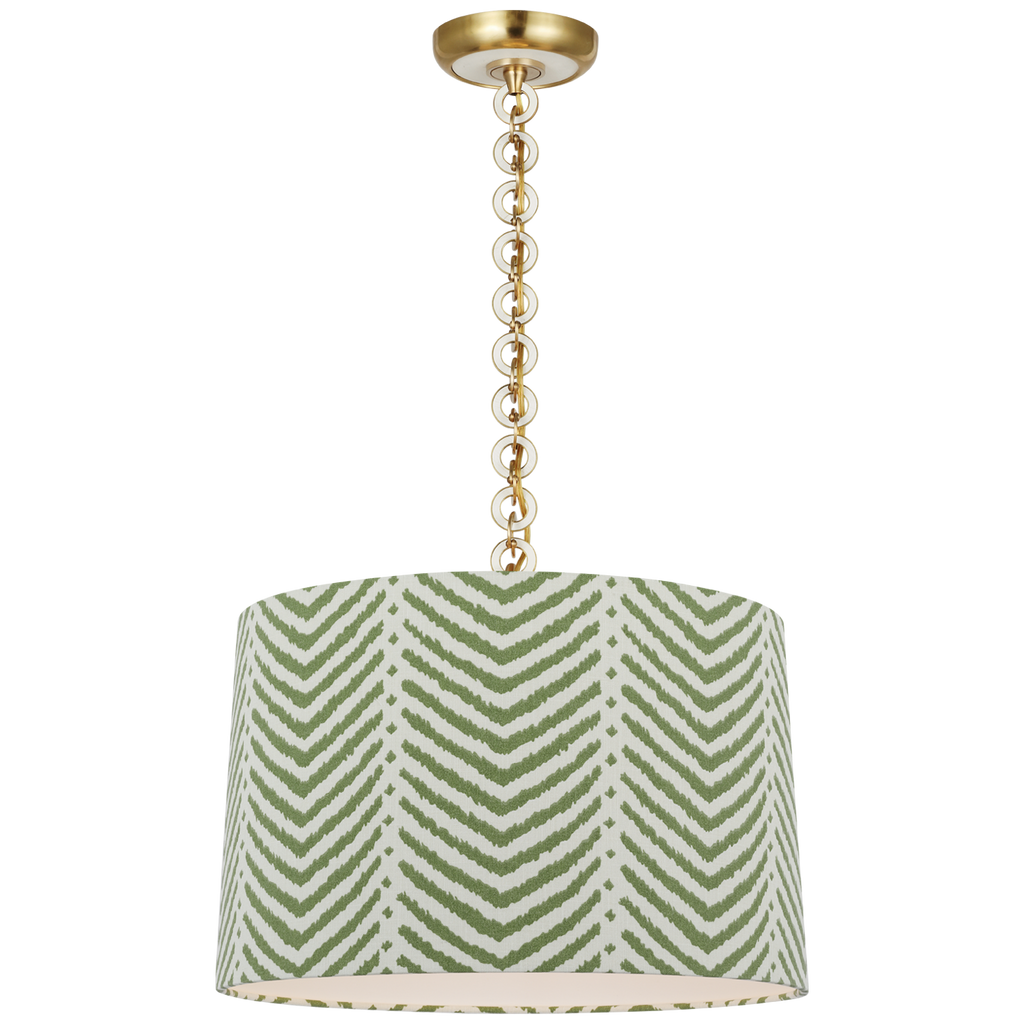 Evelyn 19" Hanging Shade | Hand-Rubbed Antique Brass and White Oak | Schumacher Verde La Jolla Shade
