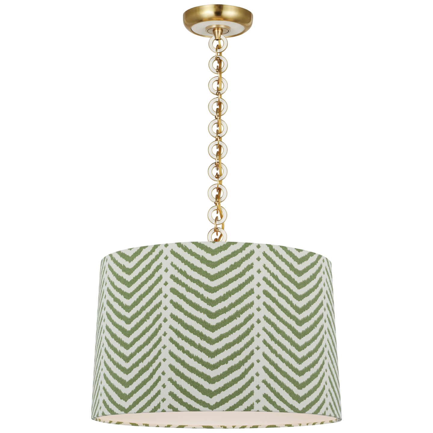 Evelyn 19" Hanging Shade | Hand-Rubbed Antique Brass and White Oak | Schumacher Verde La Jolla Shade
