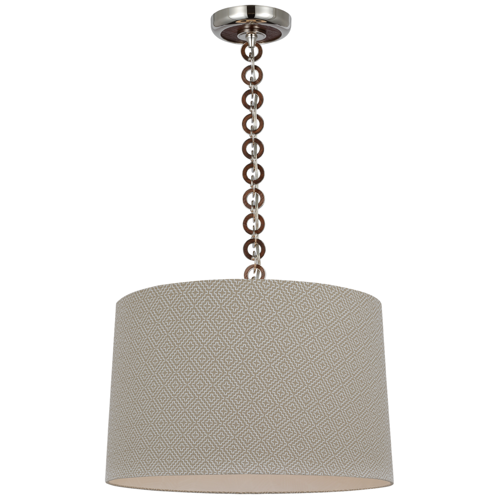 Evelyn 19" Hanging Shade | Polished Nickel and Natural Oak | Schumacher Dove Soho Weave Shade