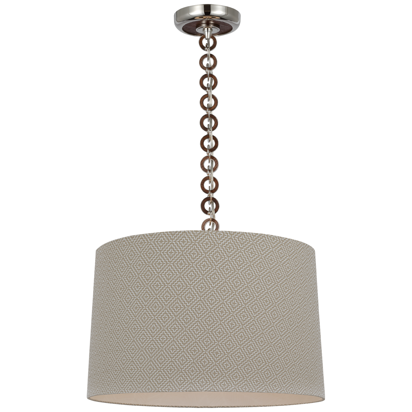 Evelyn 19" Hanging Shade | Polished Nickel and Natural Oak | Schumacher Dove Soho Weave Shade
