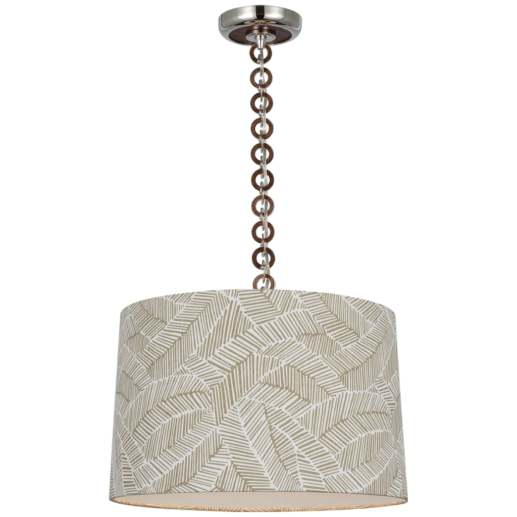 Evelyn 19" Hanging Shade | Polished Nickel and Natural Oak | Schumacher Taupe Abstract Leaf Shade