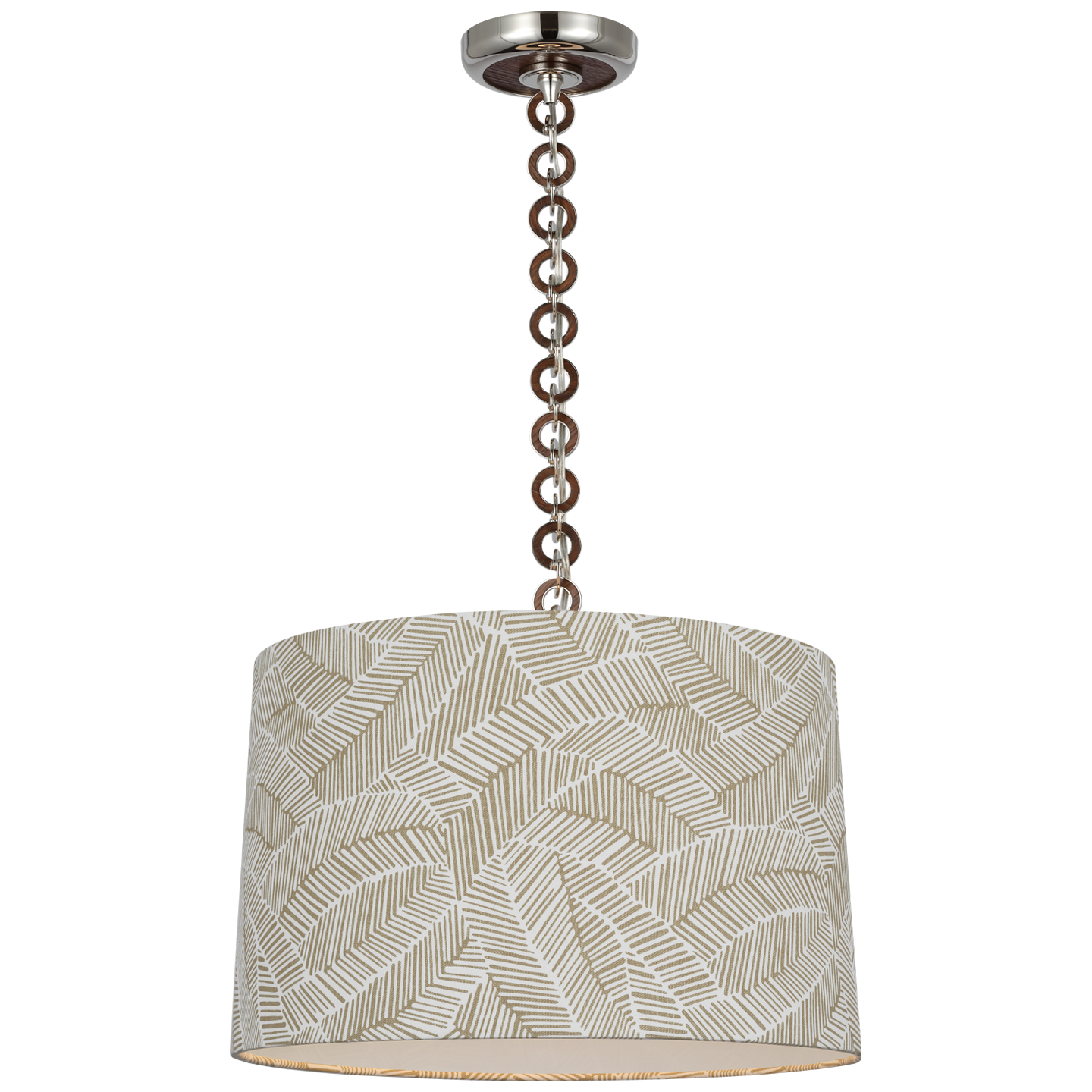 Evelyn 19" Hanging Shade | Polished Nickel and Natural Oak | Schumacher Taupe Abstract Leaf Shade
