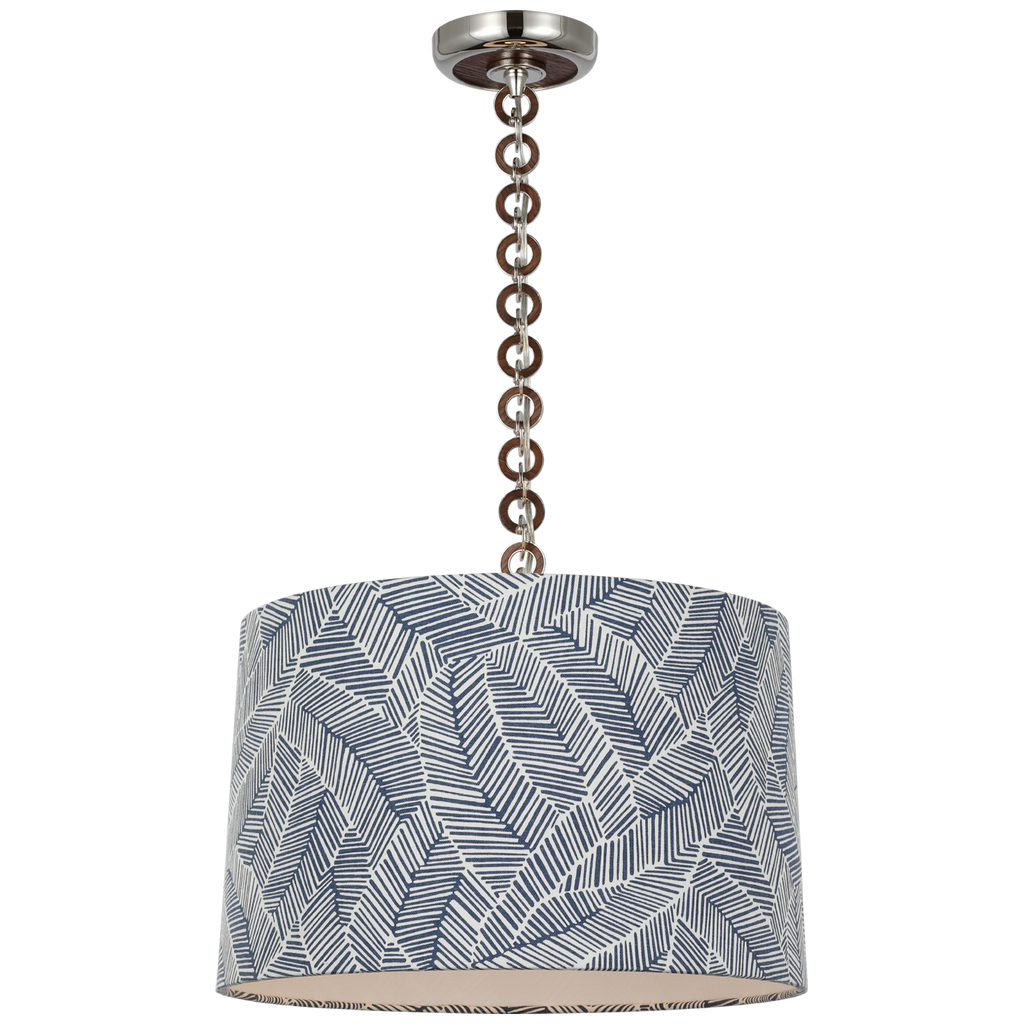 Evelyn 19" Hanging Shade | Polished Nickel and Natural Oak | Schumacher Navy Abstract Leaf Shade