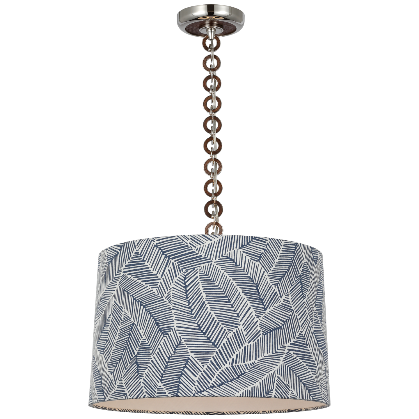 Evelyn 19" Hanging Shade | Polished Nickel and Natural Oak | Schumacher Navy Abstract Leaf Shade