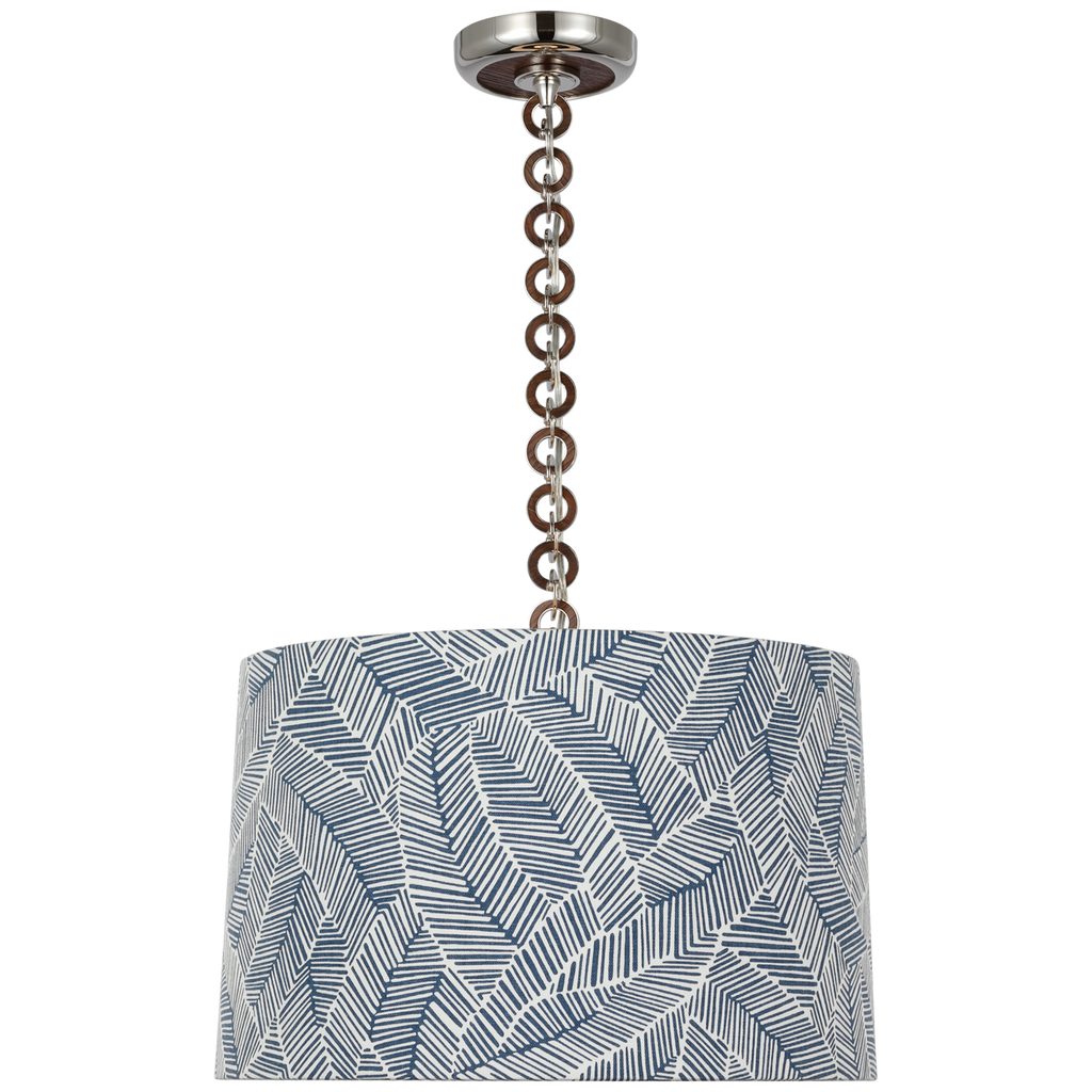 Evelyn 19" Hanging Shade | Polished Nickel and Natural Oak | Schumacher Navy Abstract Leaf Shade