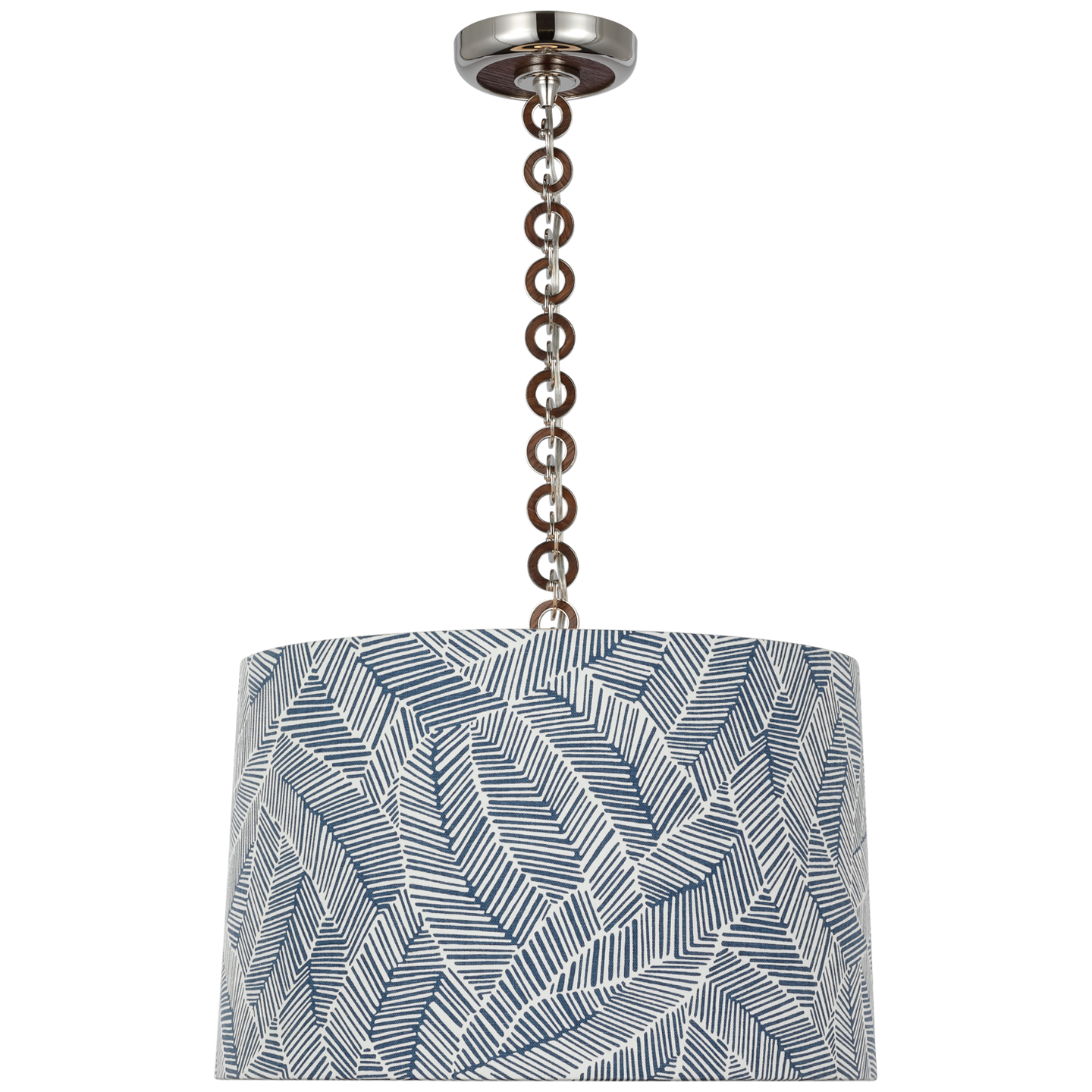 Evelyn 19" Hanging Shade | Polished Nickel and Natural Oak | Schumacher Navy Abstract Leaf Shade