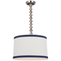 Evelyn 19" Hanging Shade | Polished Nickel and Natural Oak | Linen Shade and Schumacher Blue Berkeley Tape