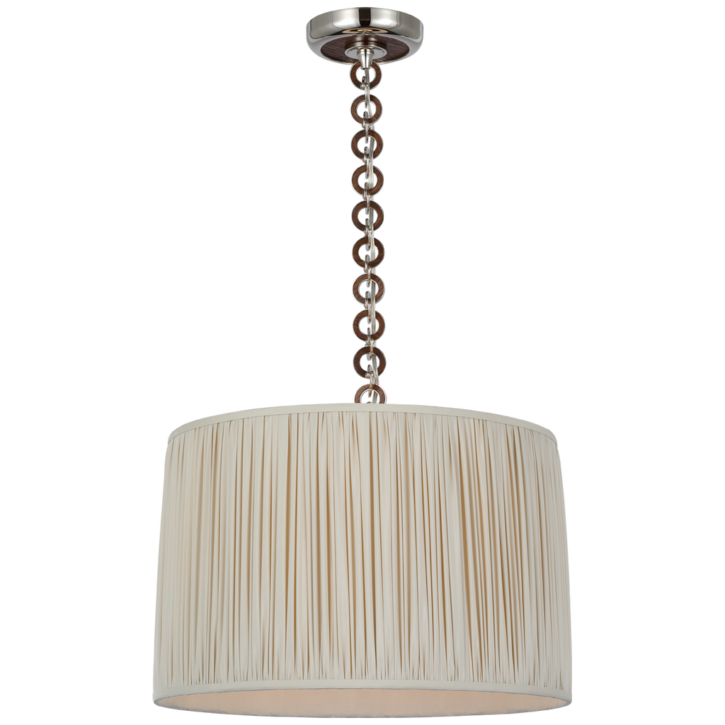Evelyn 19" Hanging Shade | Polished Nickel and Natural Oak | Champagne Silk Pleated Shade