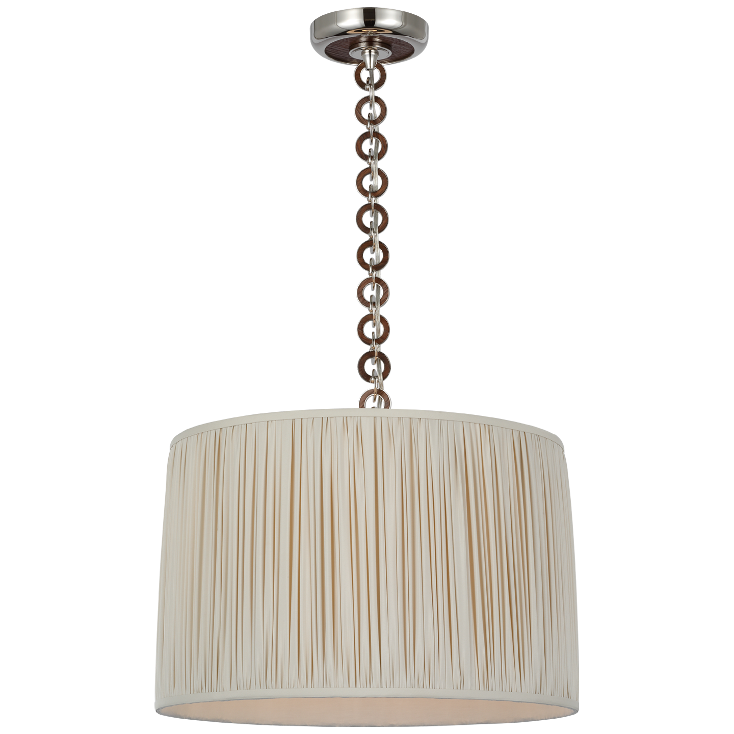 Evelyn 19" Hanging Shade | Polished Nickel and Natural Oak | Champagne Silk Pleated Shade