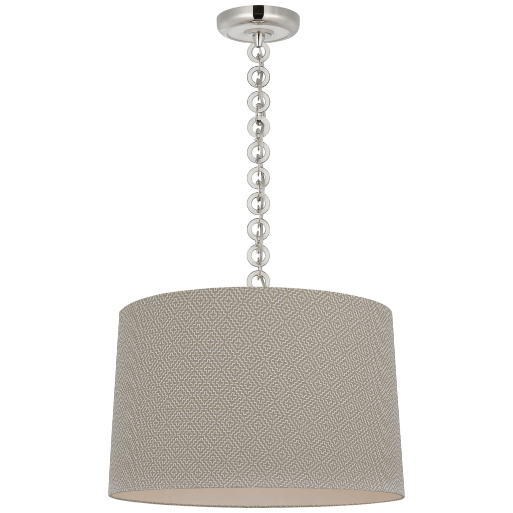 Evelyn 19" Hanging Shade | Polished Nickel and White Oak | Schumacher Dove Soho Weave Shade