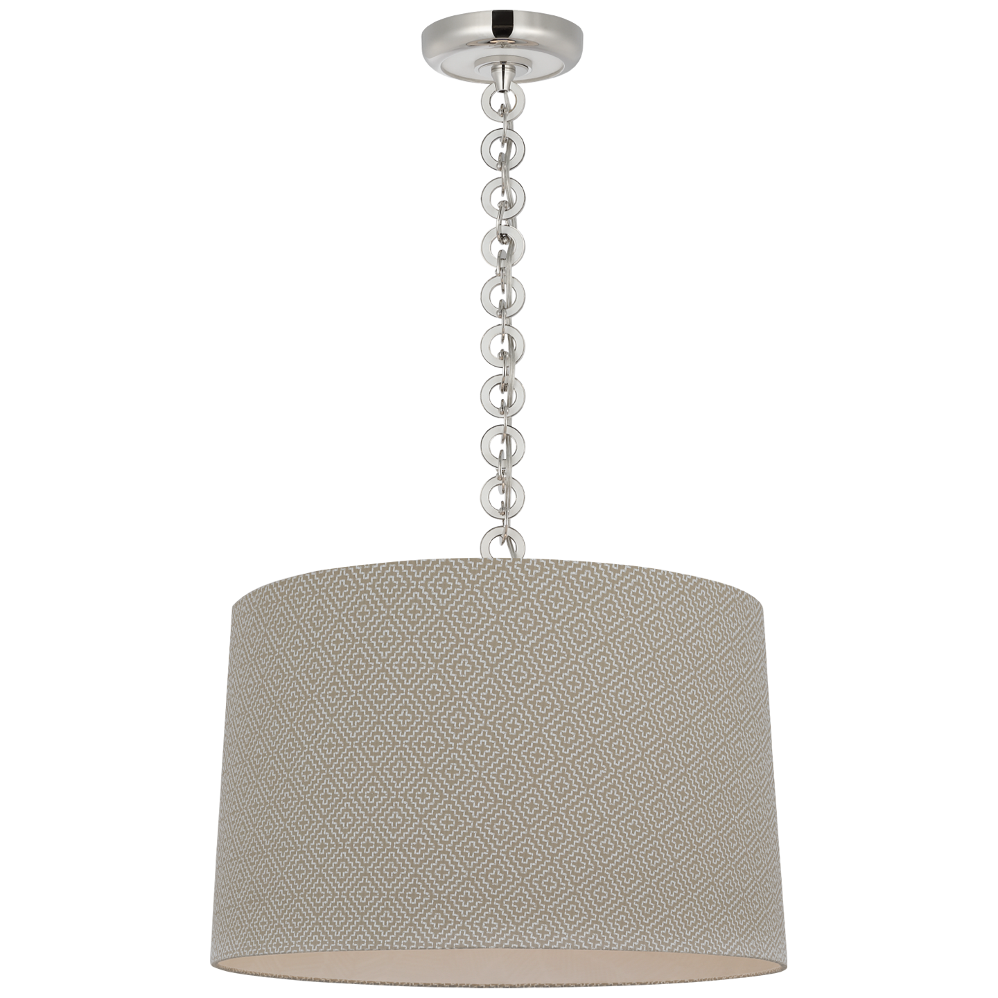 Evelyn 19" Hanging Shade | Polished Nickel and White Oak | Schumacher Dove Soho Weave Shade
