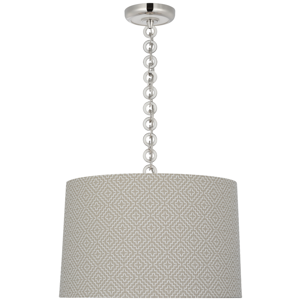 Evelyn 19" Hanging Shade | Polished Nickel and White Oak | Schumacher Dove Soho Weave Shade