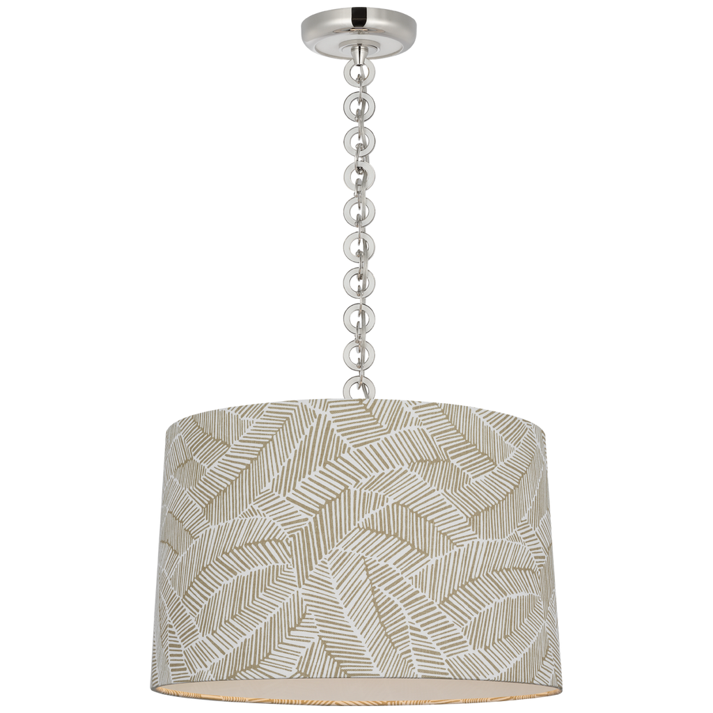 Evelyn 19" Hanging Shade | Polished Nickel and White Oak | Schumacher Taupe Abstract Leaf Shade