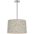 Evelyn 19" Hanging Shade | Polished Nickel and White Oak | Schumacher Taupe Abstract Leaf Shade