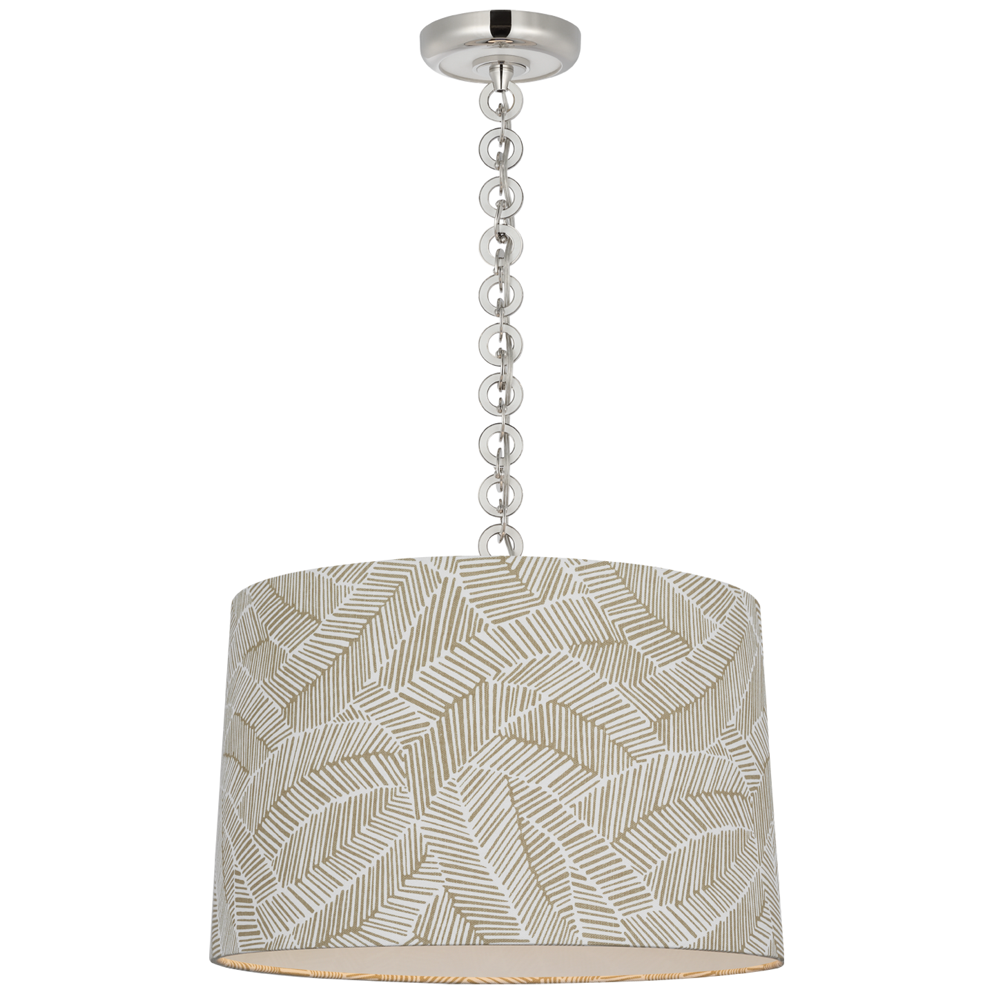 Evelyn 19" Hanging Shade | Polished Nickel and White Oak | Schumacher Taupe Abstract Leaf Shade
