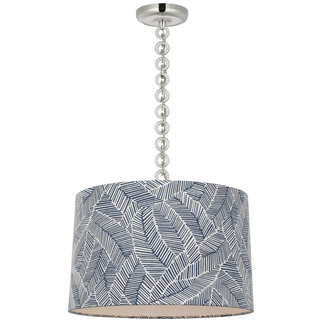 Evelyn 19" Hanging Shade | Polished Nickel and White Oak | Schumacher Navy Abstract Leaf Shade
