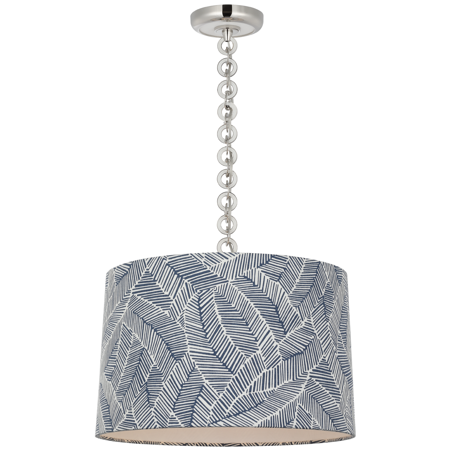 Evelyn 19" Hanging Shade | Polished Nickel and White Oak | Schumacher Navy Abstract Leaf Shade