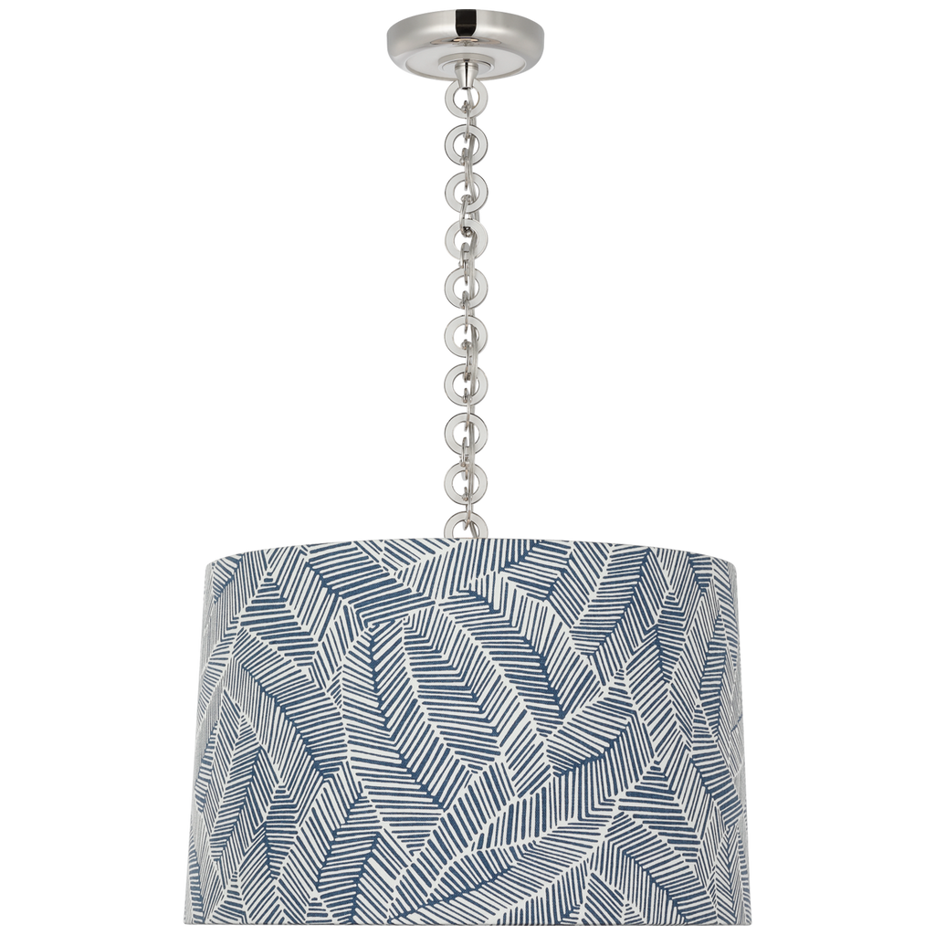 Evelyn 19" Hanging Shade | Polished Nickel and White Oak | Schumacher Navy Abstract Leaf Shade