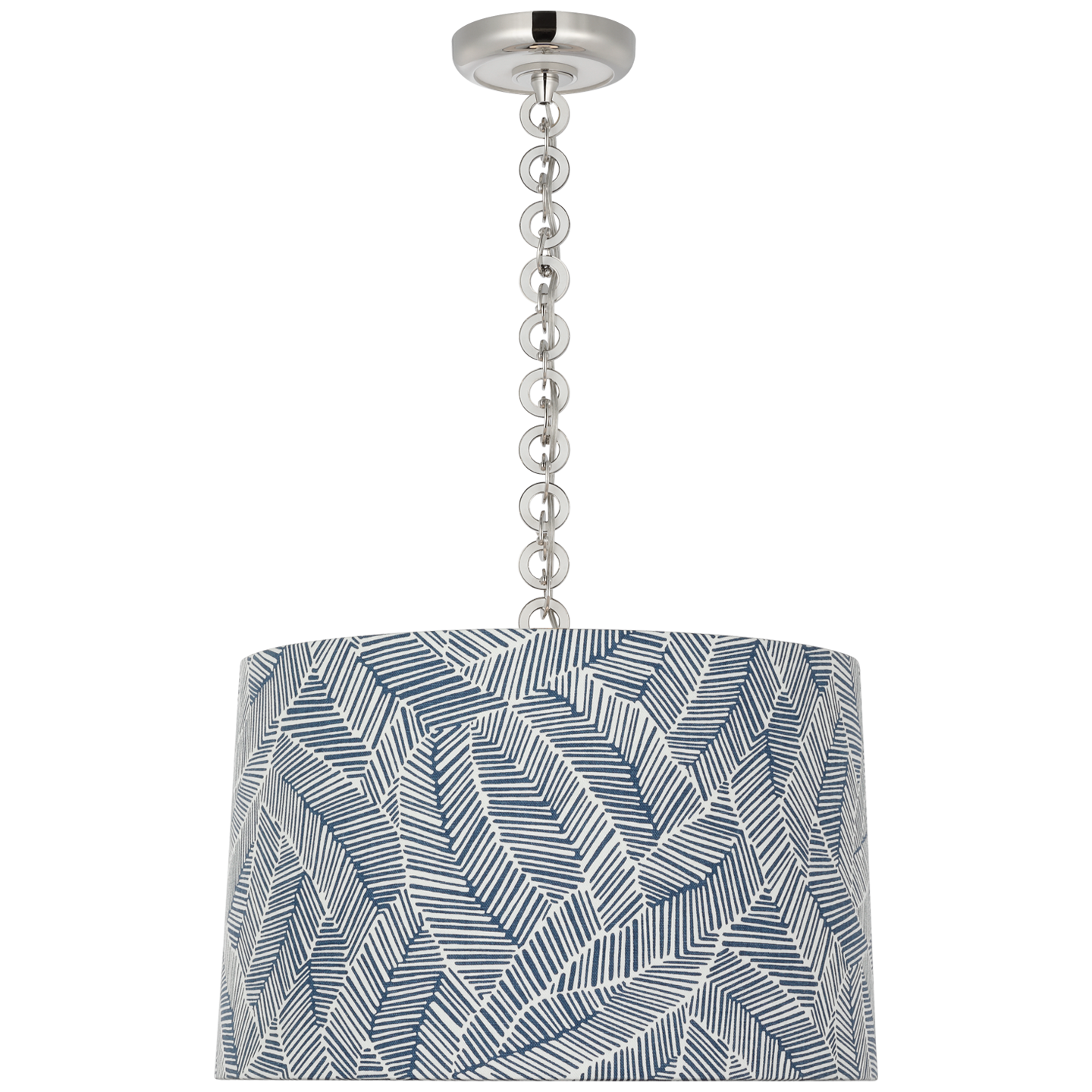 Evelyn 19" Hanging Shade | Polished Nickel and White Oak | Schumacher Navy Abstract Leaf Shade