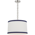 Evelyn 19" Hanging Shade | Polished Nickel and White Oak | Linen Shade and Schumacher Blue Berkeley Tape