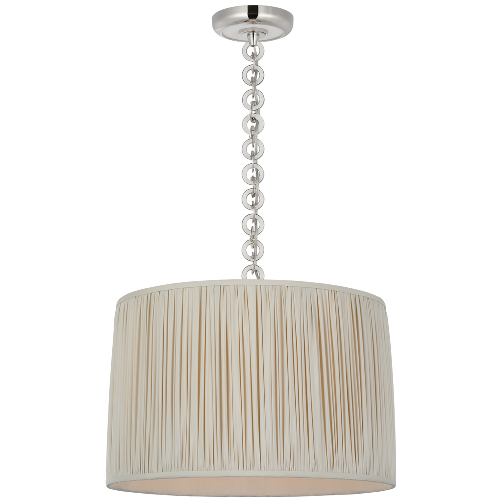 Evelyn 19" Hanging Shade | Polished Nickel and White Oak | Champagne Silk Pleated Shade