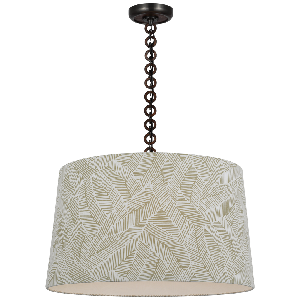 Evelyn 25" Hanging Shade | Bronze and Natural Oak | Schumacher Taupe Abstract Leaf Shade