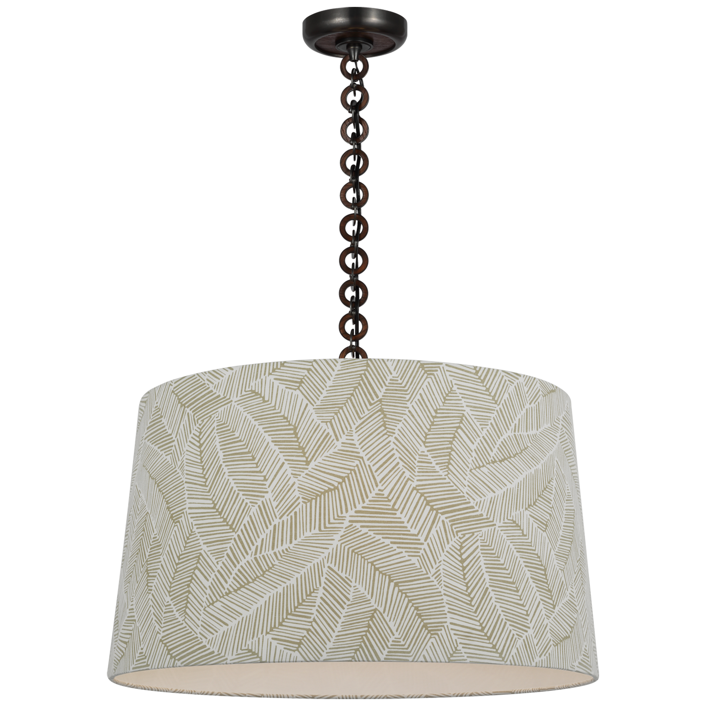 Evelyn 25" Hanging Shade | Bronze and Natural Oak | Schumacher Taupe Abstract Leaf Shade