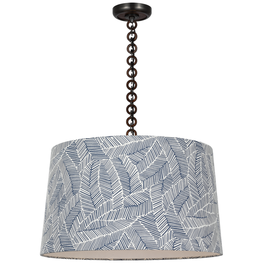 Evelyn 25" Hanging Shade | Bronze and Natural Oak | Schumacher Navy Abstract Leaf Shade